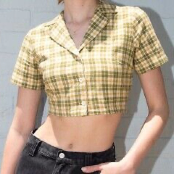 Brandy Melville Tops - Brandy Melville crop plaid button up